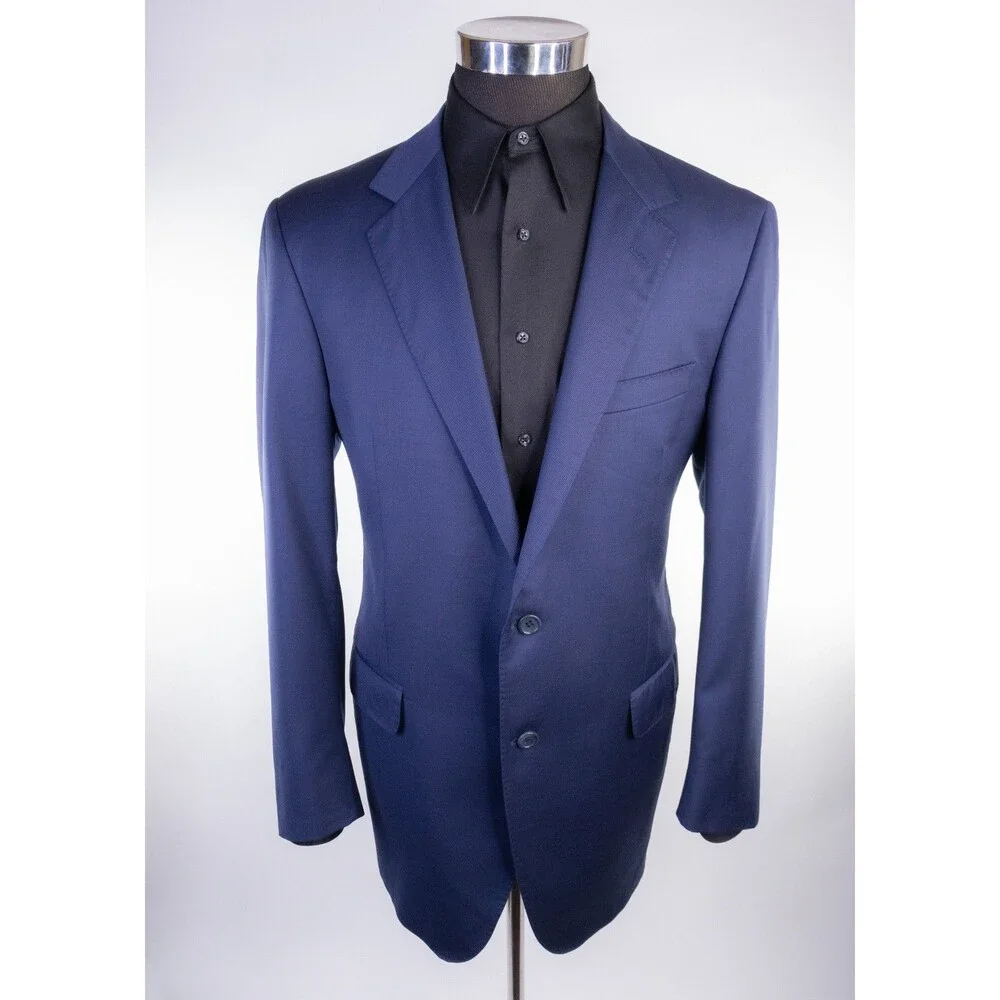 Coppley 2-Pcs Solid Navy Blue Suit 100's Wool Blazer Jacket Sz 44T Pants 38X33